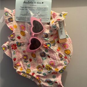 Floral Romper Set with Pink Sunglasses